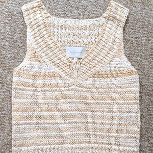 Brochu Walker Sleeveless Crochet Top Size Medium in Beige/White Stripes